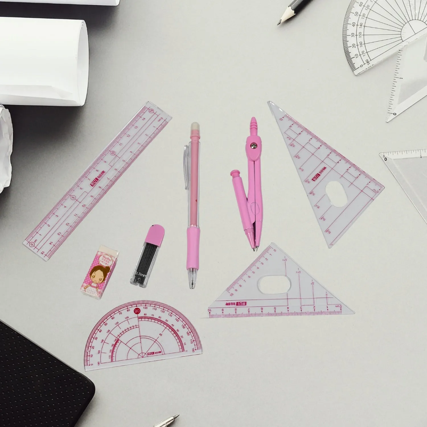 7882 Math Compass Storage Box, School Geometry Set, Multipurpose Office Stationery Set School Office School Supplies.