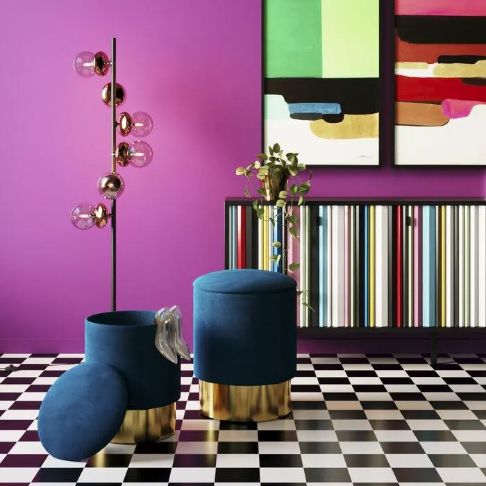 Cherry Velvet Storage Stool (2/Set)