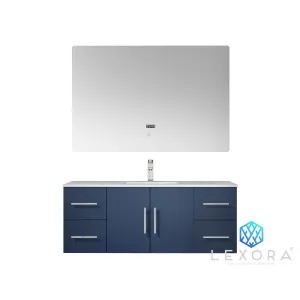 Geneva 48" Navy Blue Single Vanity, White Carrara Marble Top, White Square Sink and no Mirror