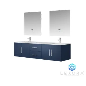 Geneva 72" Navy Blue Double Vanity, no Top and 30" LED Mirrors