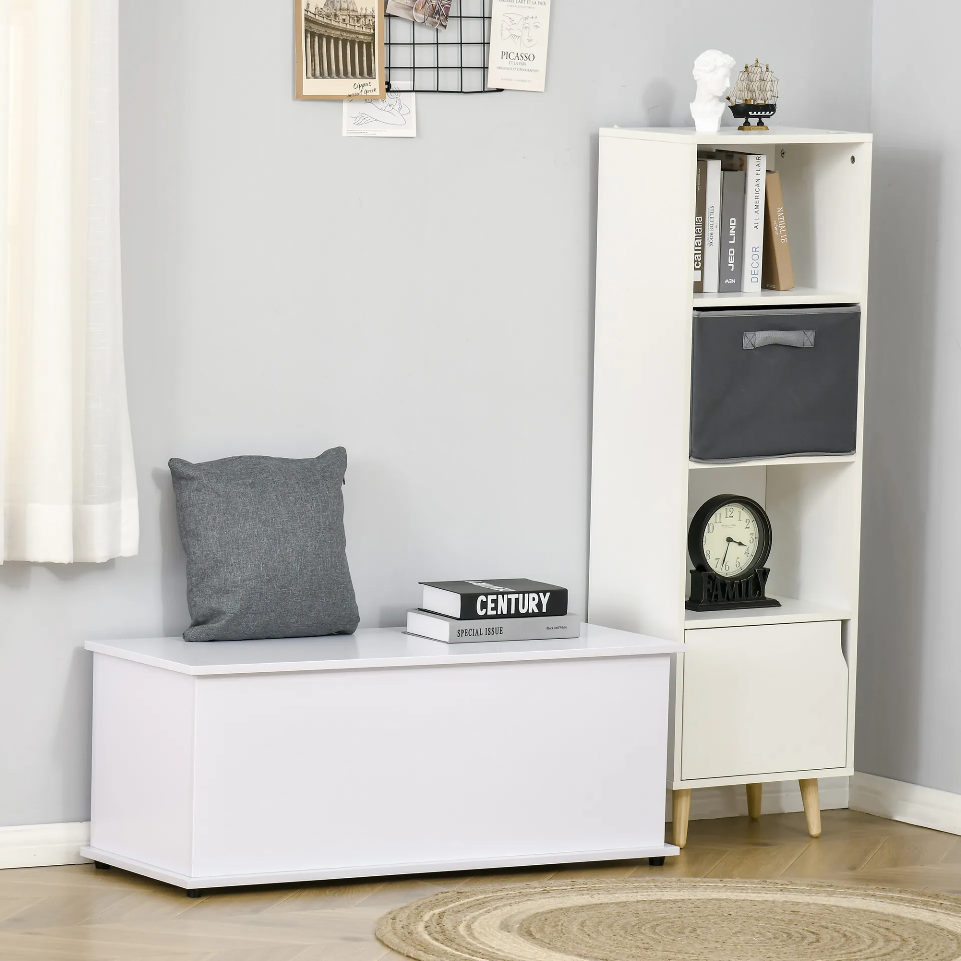 HOMCOM White Wooden Storage Box – Multi-functional Clothes, Toy Chest, Bench Seat, Ottoman, Blanket Trunk with Lid