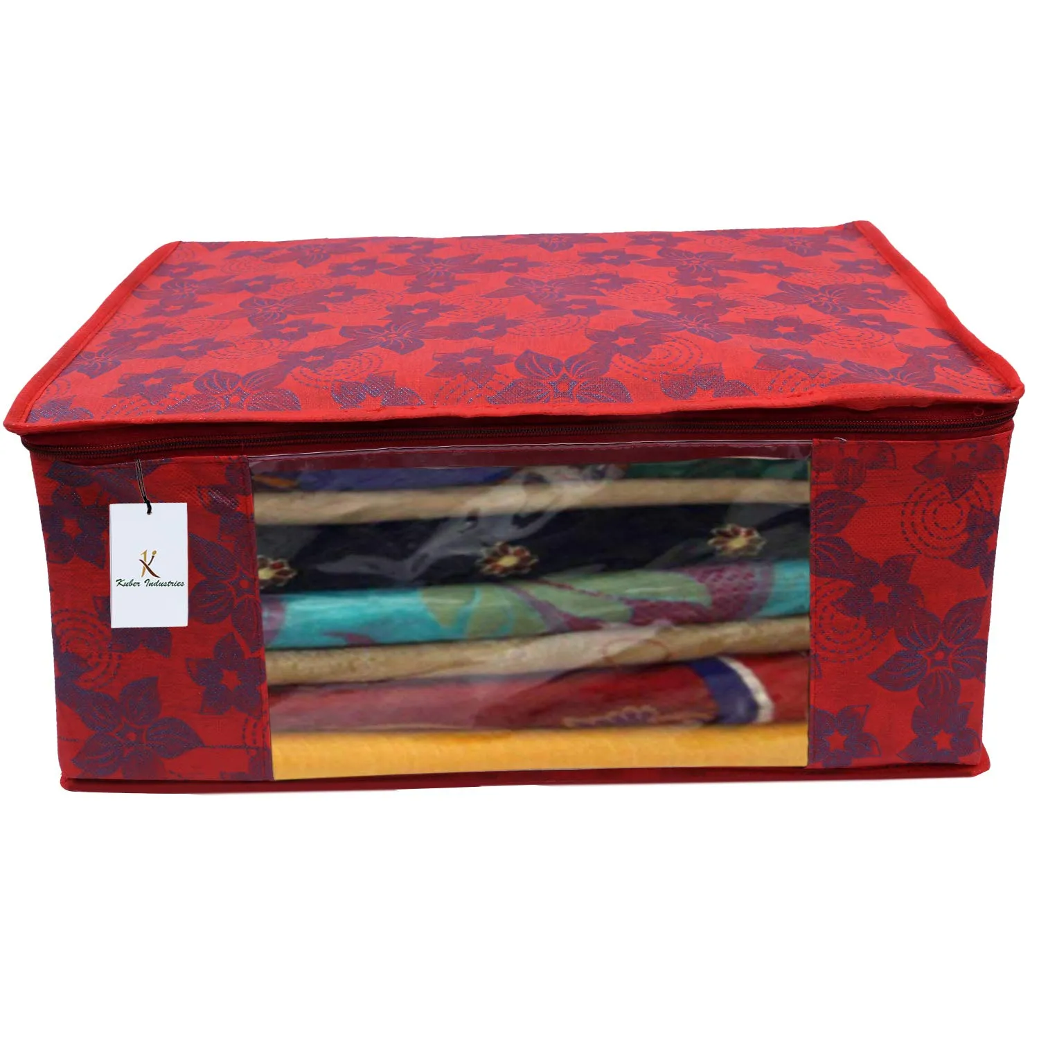 Kuber Industries Saree Covers With Zip|Saree Covers For Storage|Saree Packing Covers For Wedding|Pack of 9 (Red)