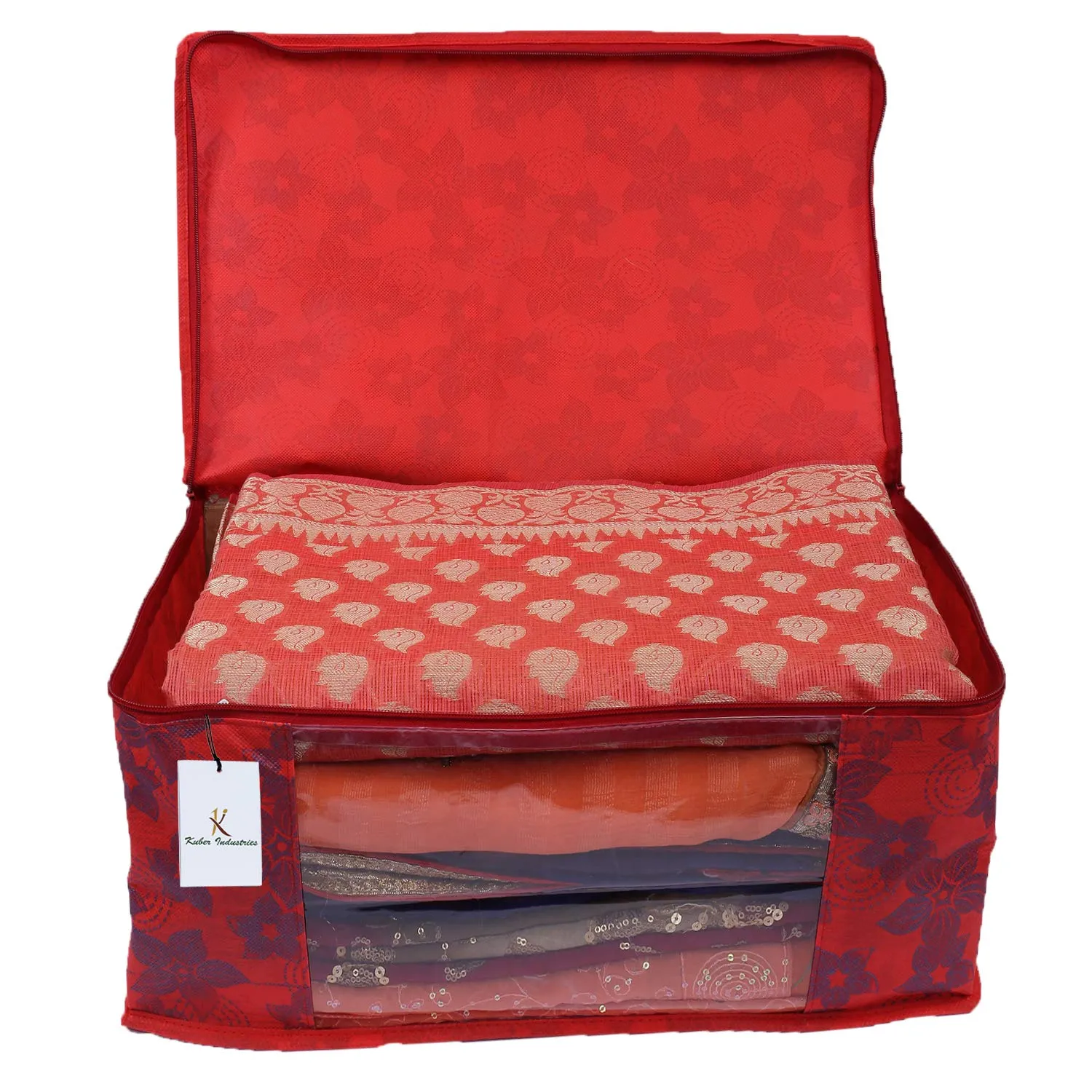 Kuber Industries Saree Covers With Zip|Saree Covers For Storage|Saree Packing Covers For Wedding|Pack of 9 (Red)
