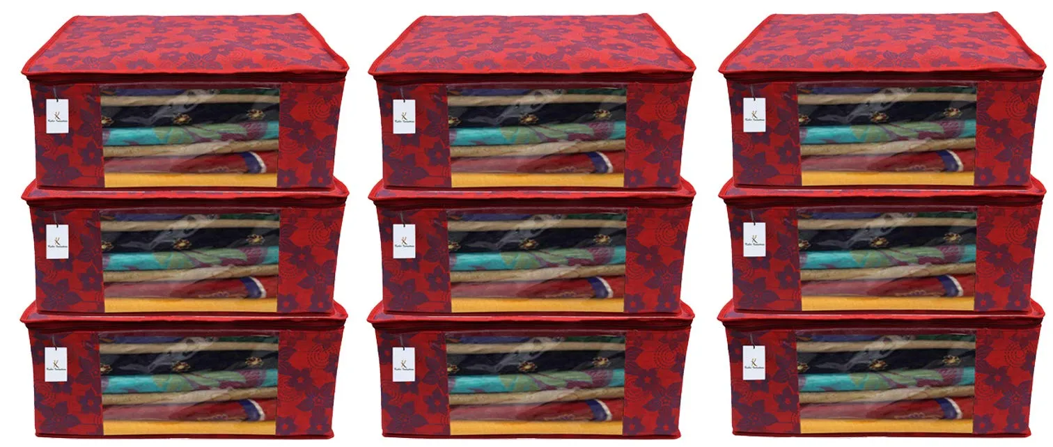 Kuber Industries Saree Covers With Zip|Saree Covers For Storage|Saree Packing Covers For Wedding|Pack of 9 (Red)