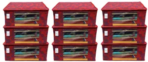 Kuber Industries Saree Covers With Zip|Saree Covers For Storage|Saree Packing Covers For Wedding|Pack of 9 (Red)