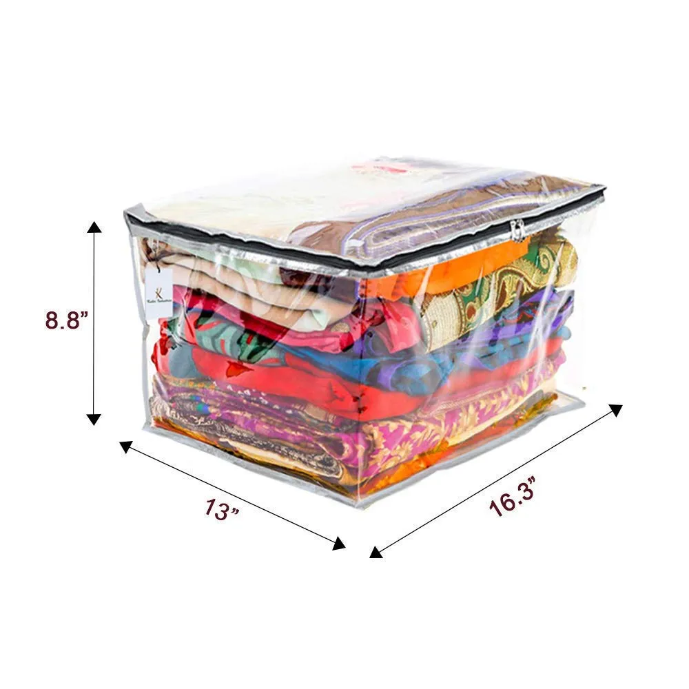 Kuber Industries Transparent Saree Covers With Zip|Saree Covers For Storage|Saree Packing Covers For Wedding|Pack of 4 (Silver)