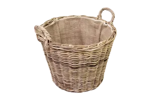 Log Basket Rattan Lined and Round