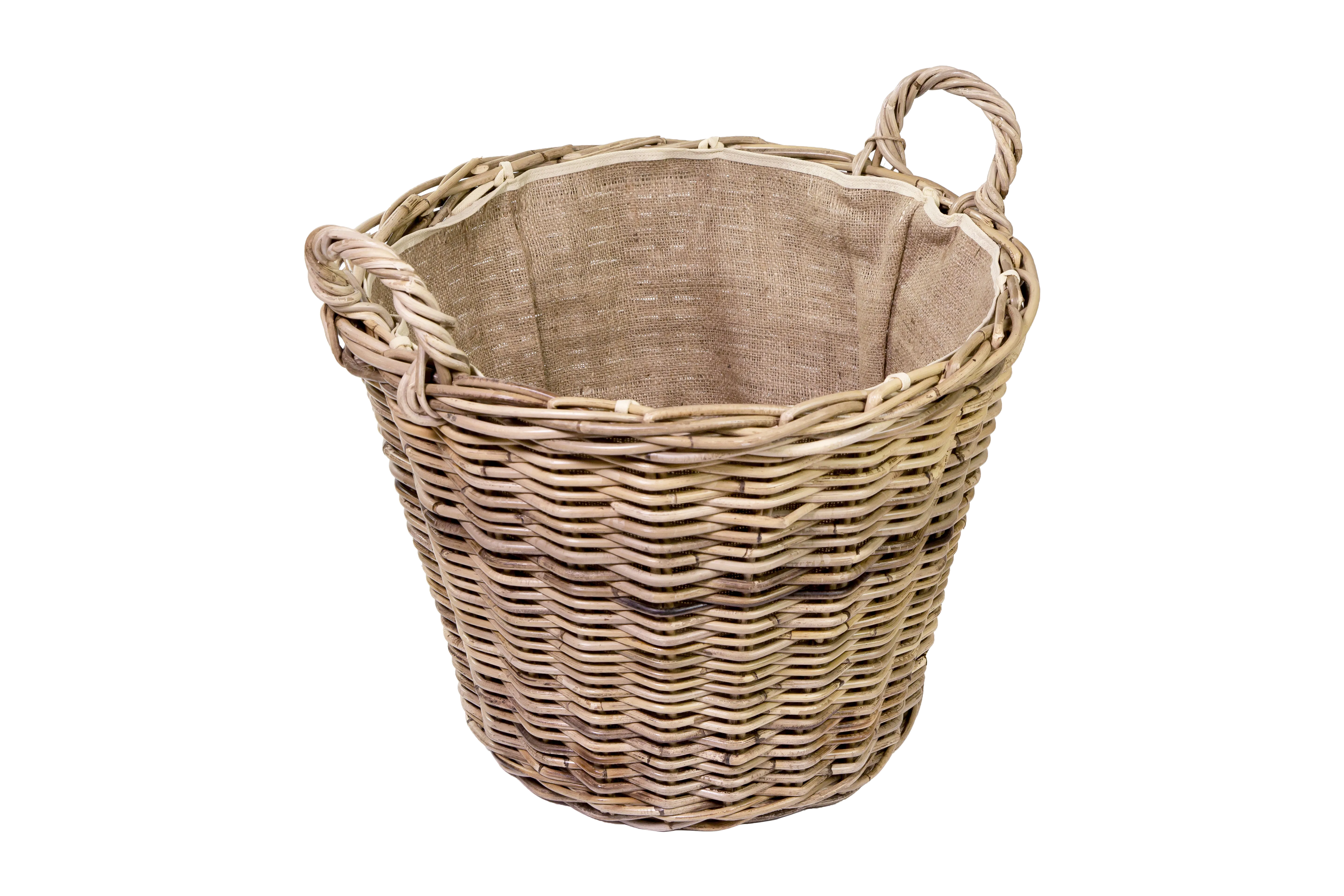 Log Basket Rattan Lined and Round