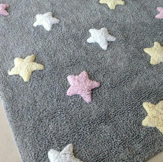 Lorena Canals Washable Rug Tricolor Stars - 120x 160cm - Grey/Pink