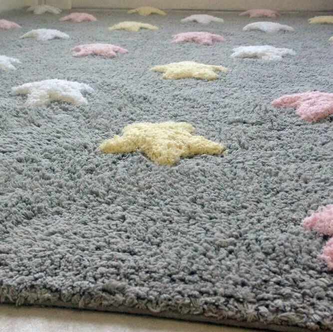 Lorena Canals Washable Rug Tricolor Stars - 120x 160cm - Grey/Pink