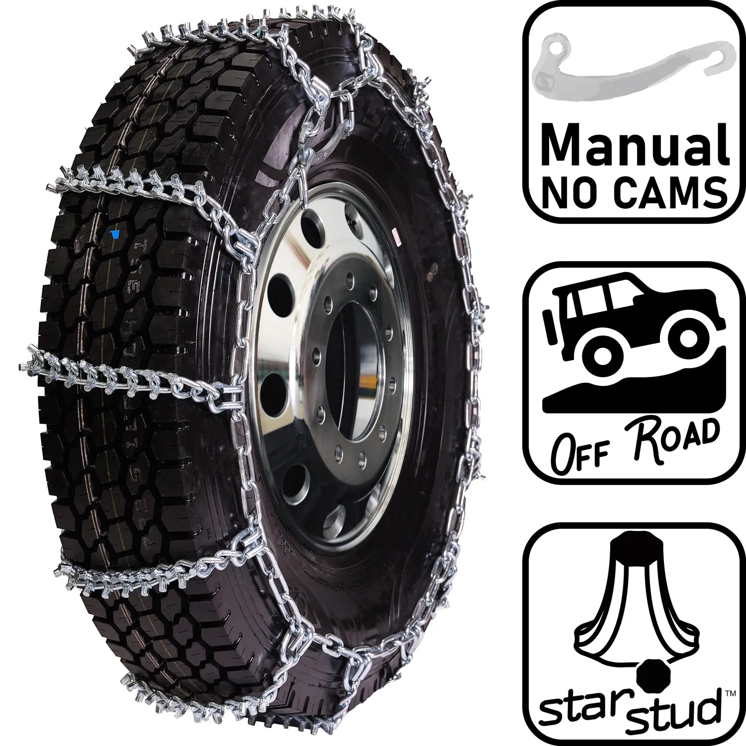 pewag 7mm, Star Stud, Ladder Pattern Tire Chains without Cams - for Light Truck - Pair - USA2228S 7ST