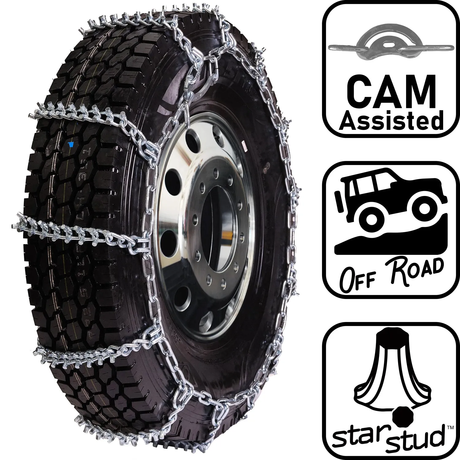 pewag 8mm, Star Stud, Ladder Pattern Tire Chains with Cams - for Heavy Truck - Pair - USA2247SC 8ST
