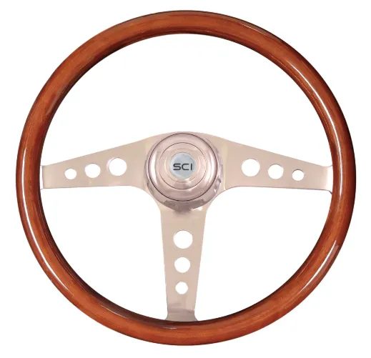 Racer Mahogany 18" Wood Rim Chrome 3-Spoke