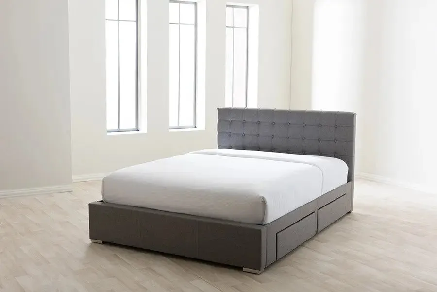 Rene Grey Fabric 4-drawer Storage Platform Bed w/Button Tufted Headboard (King)