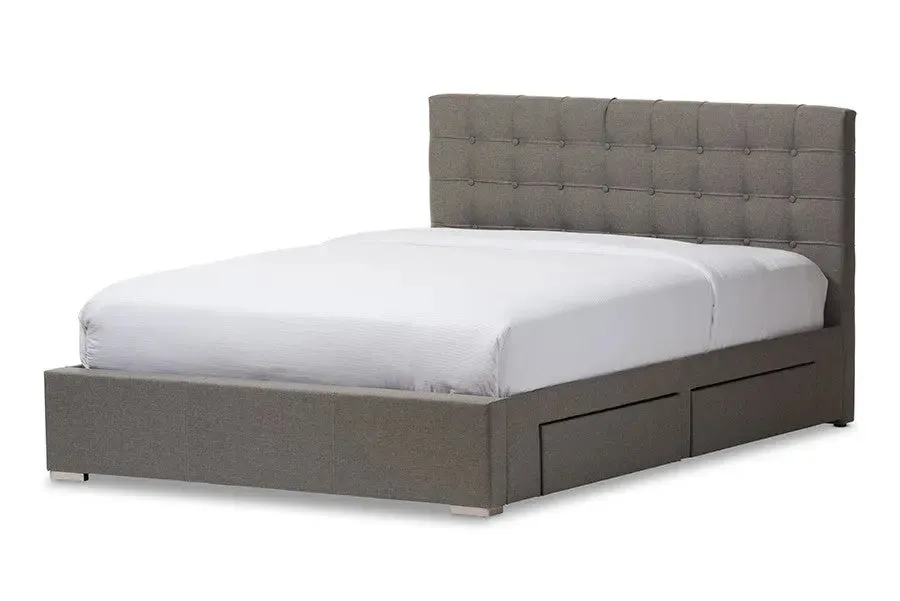 Rene Grey Fabric 4-drawer Storage Platform Bed w/Button Tufted Headboard (King)