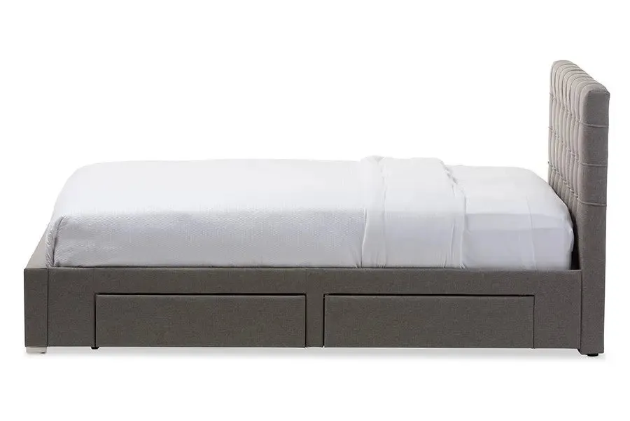 Rene Grey Fabric 4-drawer Storage Platform Bed w/Button Tufted Headboard (King)