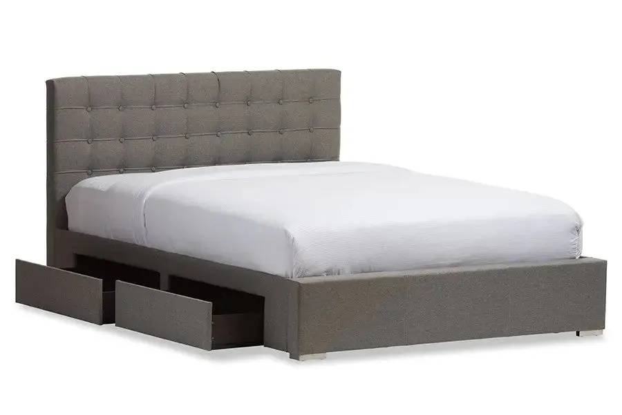 Rene Grey Fabric 4-drawer Storage Platform Bed w/Button Tufted Headboard (King)