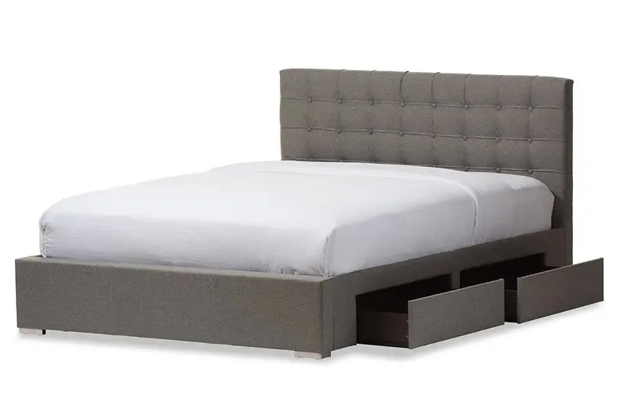 Rene Grey Fabric 4-drawer Storage Platform Bed w/Button Tufted Headboard (King)
