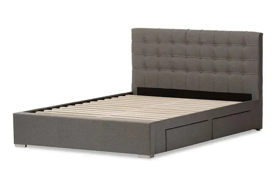 Rene Grey Fabric 4-drawer Storage Platform Bed w/Button Tufted Headboard (King)