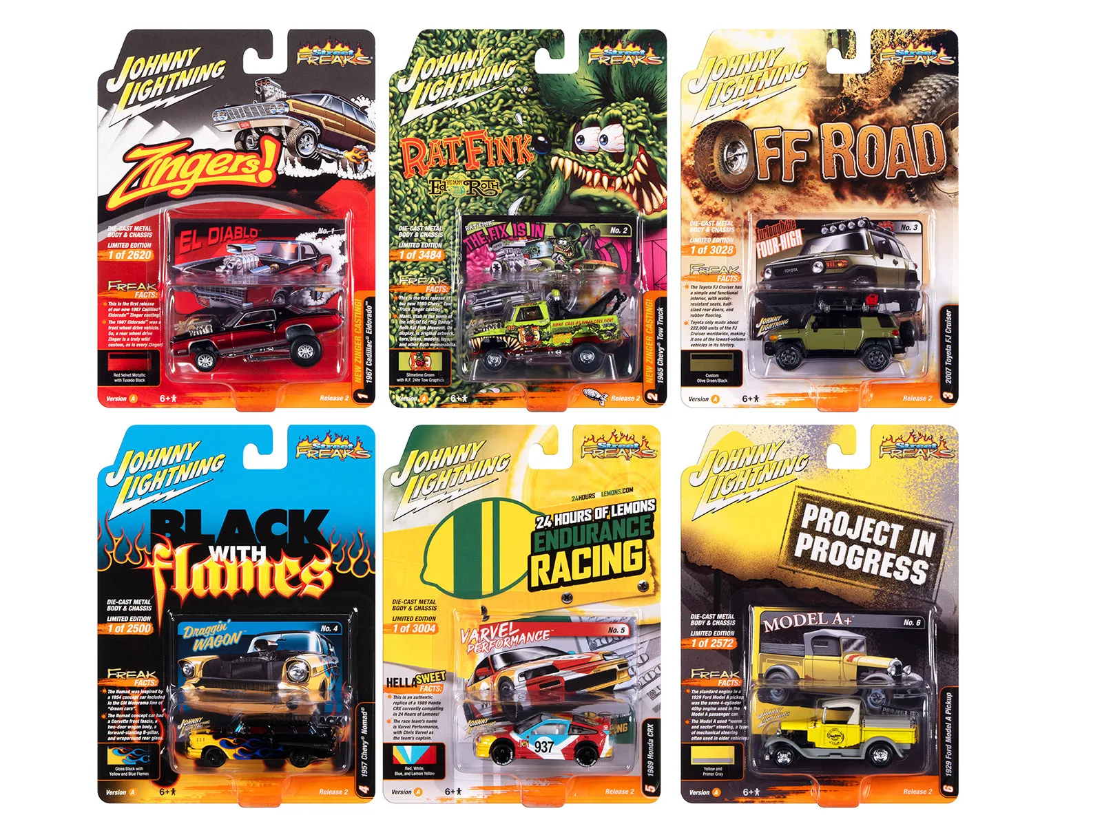 Street Freaks 2023 Set A of 6 Cars Release 2 1/64 Diecast Model Cars by Johnny Lightning