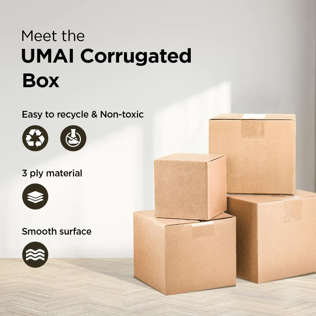 Umai 3 Ply Corrugated Box for Packing | Brown Packing Box | Packaging Box | Storage Box- Pack of 100