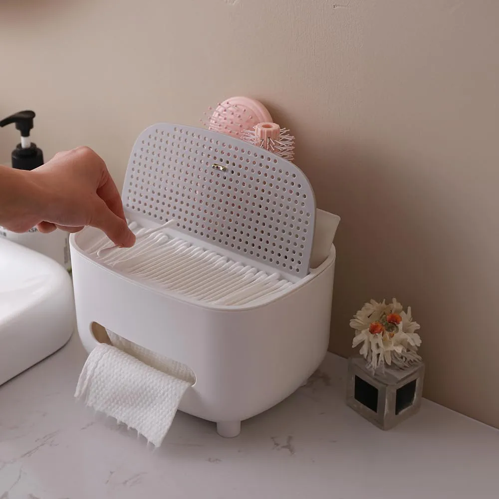 Urbane Home Tissue Paper Box with Storage|Tissue Holder Dispenser For Bathroom, Car|White