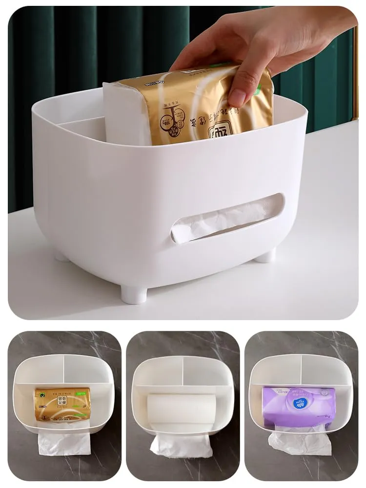 Urbane Home Tissue Paper Box with Storage|Tissue Holder Dispenser For Bathroom, Car|White