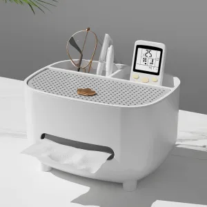 Urbane Home Tissue Paper Box with Storage|Tissue Holder Dispenser For Bathroom, Car|White