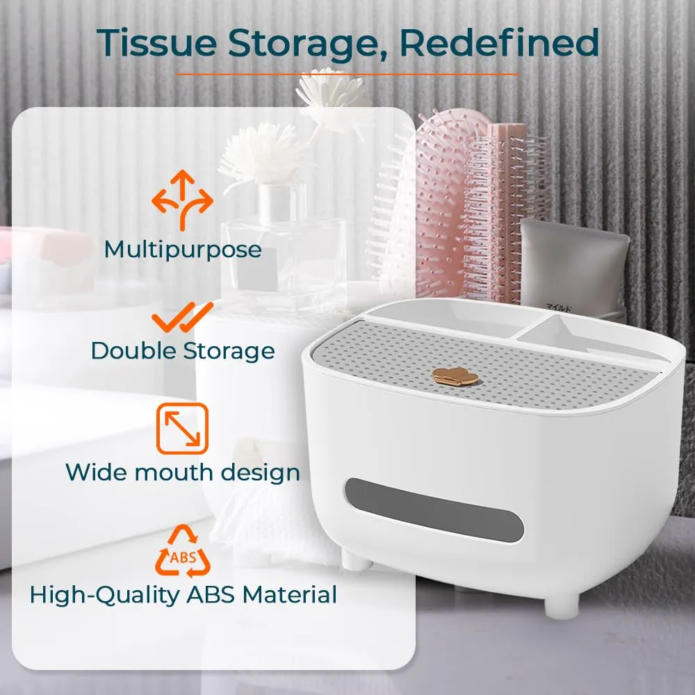 Urbane Home Tissue Paper Box with Storage|Tissue Holder Dispenser For Bathroom, Car|White